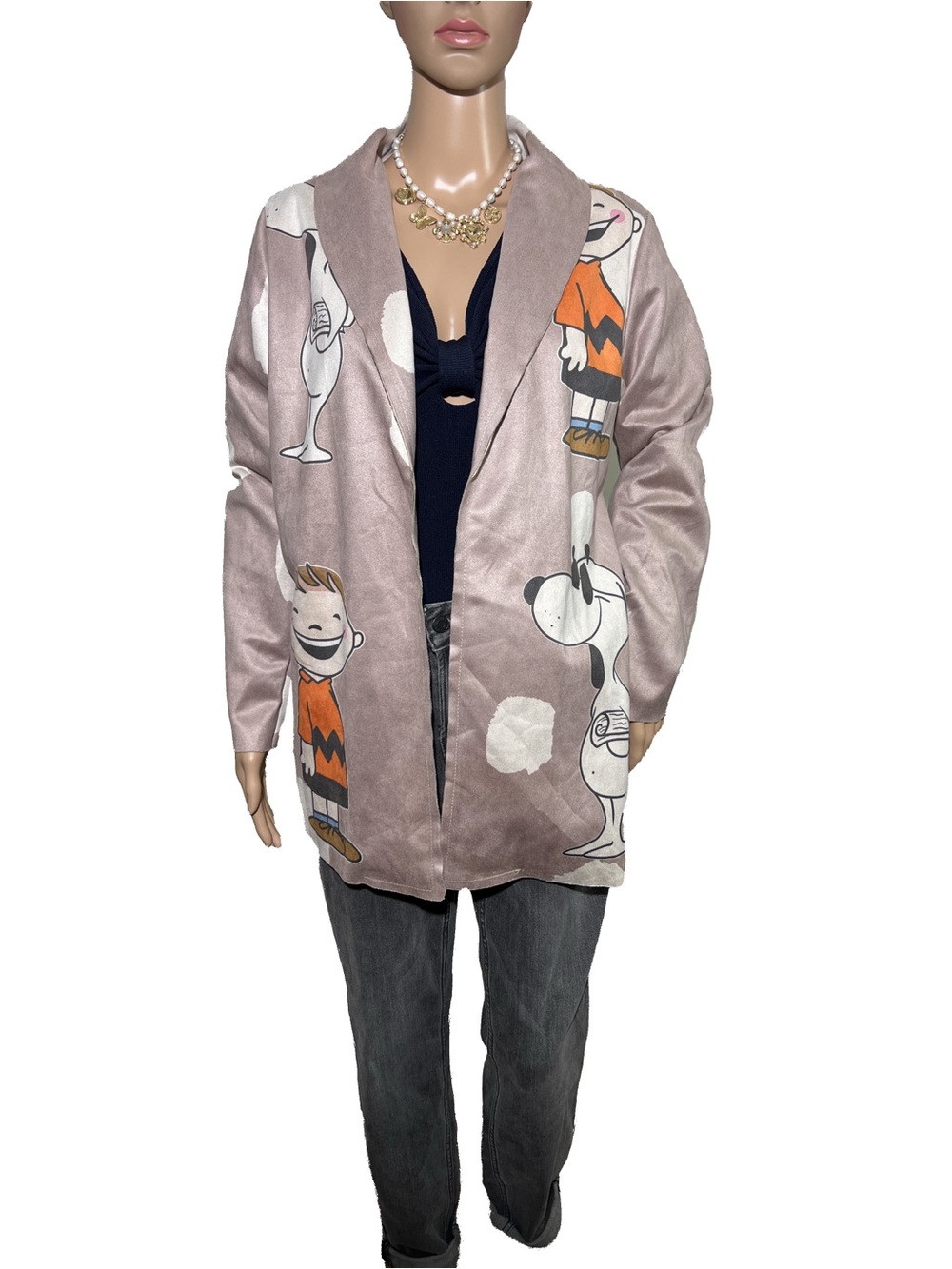 Via Vitale Made in Italy Faux Suede Peanuts Snoopy & Charlie Brown blazer